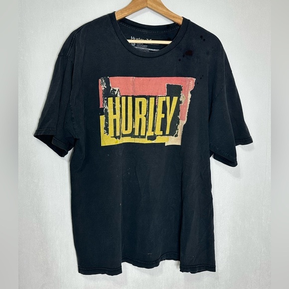 Hurley - distress black short sleeve tee w/ holes and bleach - XL - Picture 1 of 5